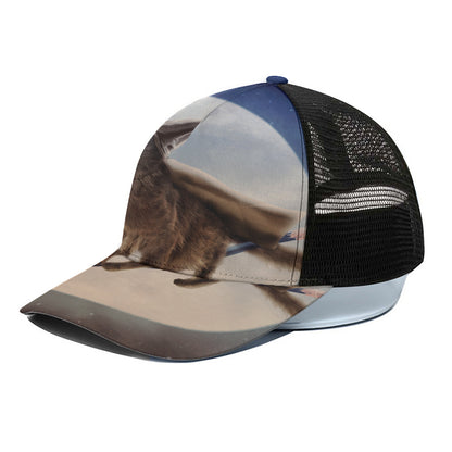 Halloween Flying Witch Cat Print Black Mesh Trucker Cap