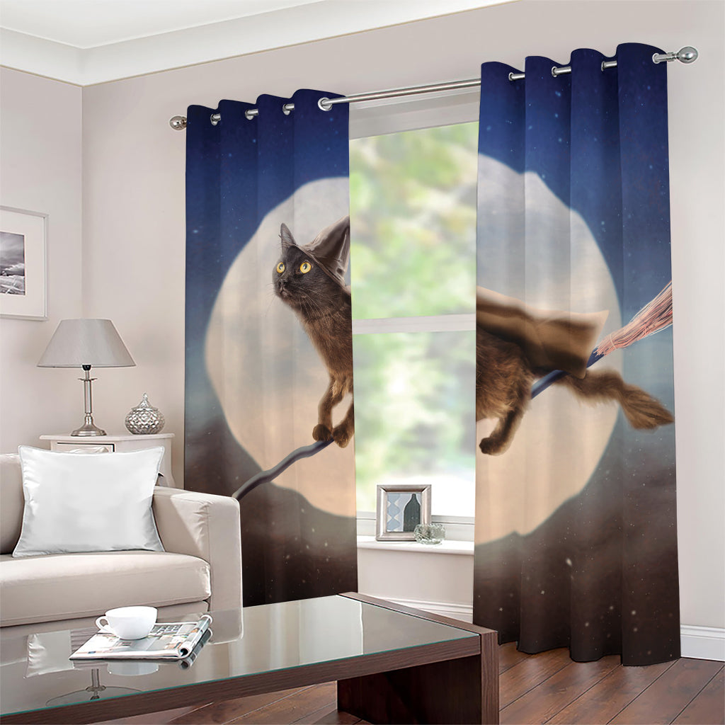 Halloween Flying Witch Cat Print Blackout Grommet Curtains