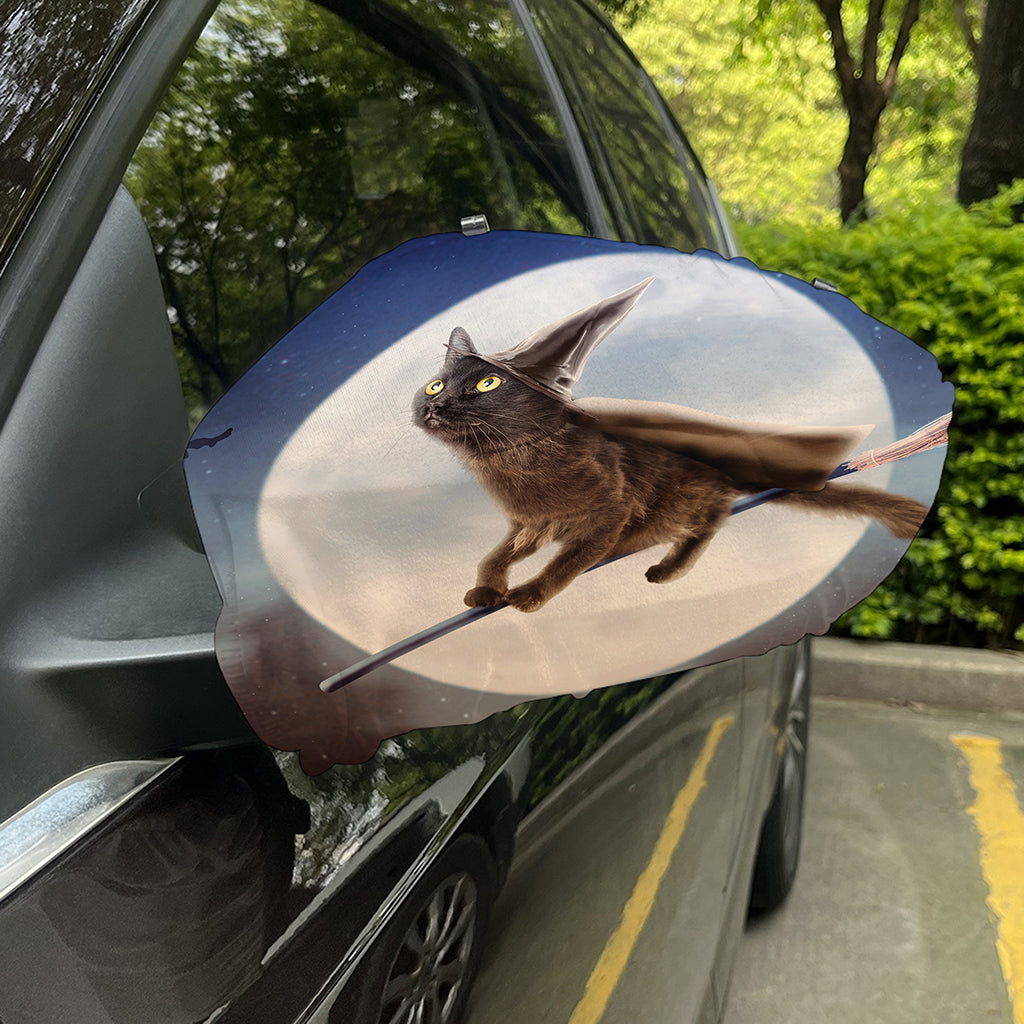 Halloween Flying Witch Cat Print Car Side Mirror Covers