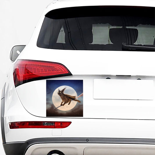 Halloween Flying Witch Cat Print Car Sticker