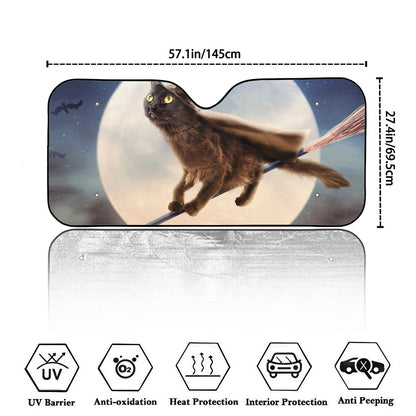 Halloween Flying Witch Cat Print Car Windshield Sun Shade