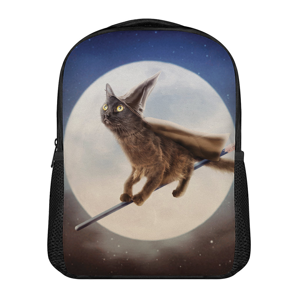 Halloween Flying Witch Cat Print Casual Backpack