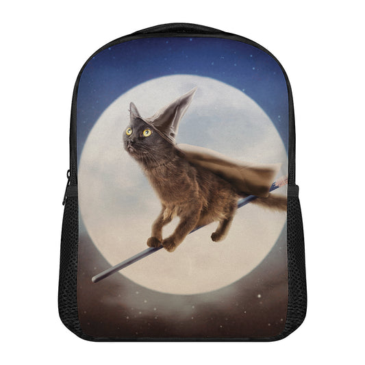 Halloween Flying Witch Cat Print Casual Backpack