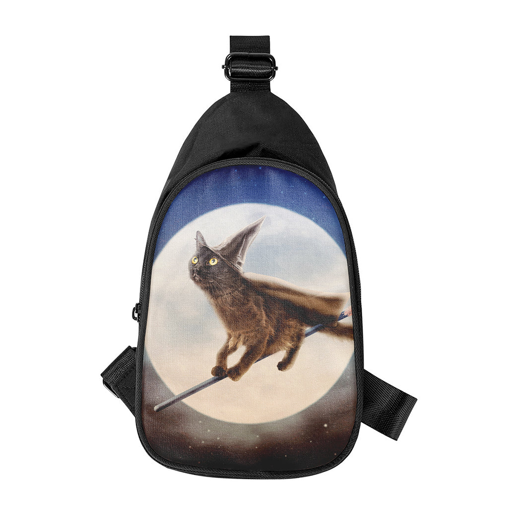 Halloween Flying Witch Cat Print Chest Bag