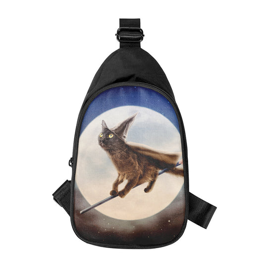 Halloween Flying Witch Cat Print Chest Bag