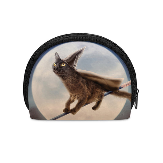 Halloween Flying Witch Cat Print Coin Purse