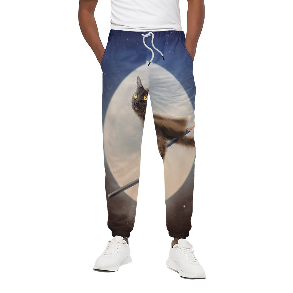 Halloween Flying Witch Cat Print Cotton Pants