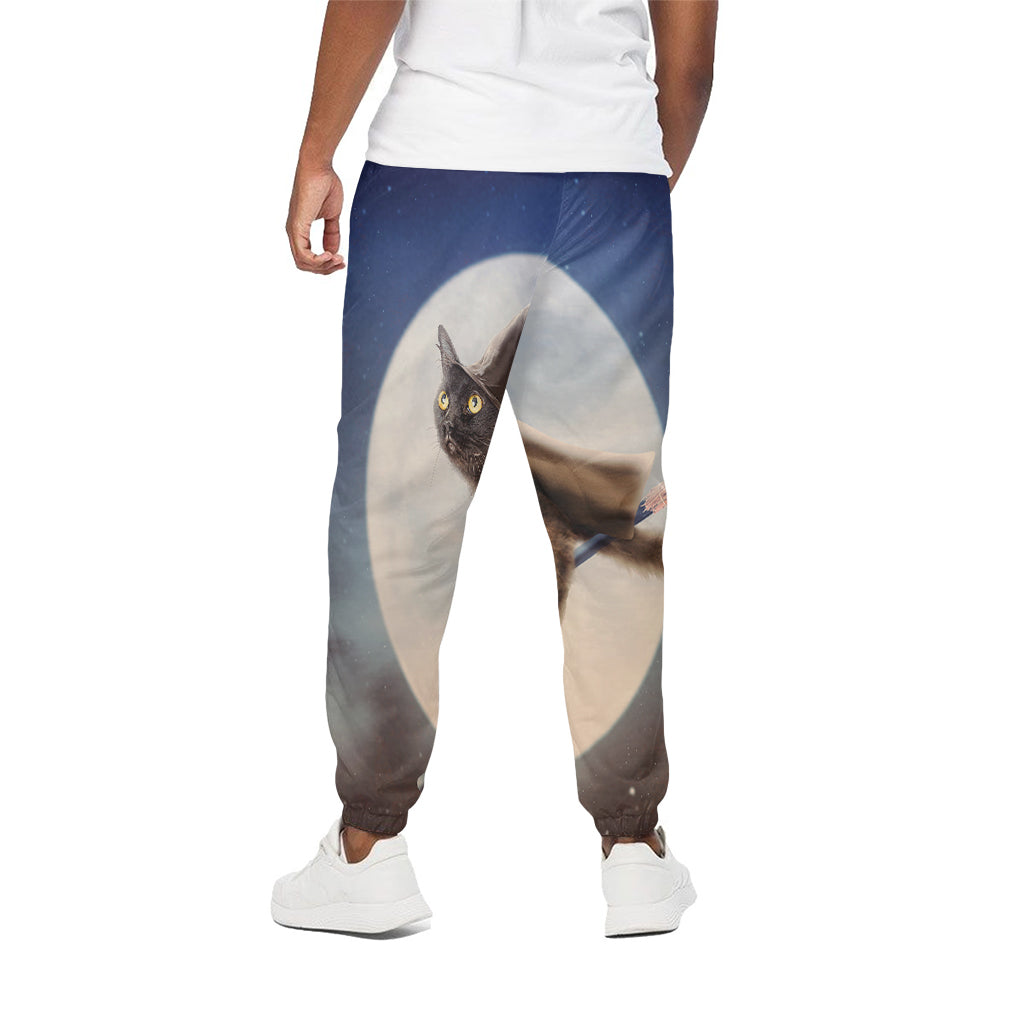 Halloween Flying Witch Cat Print Cotton Pants