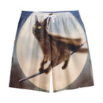 Halloween Flying Witch Cat Print Cotton Shorts