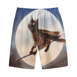 Halloween Flying Witch Cat Print Cotton Shorts