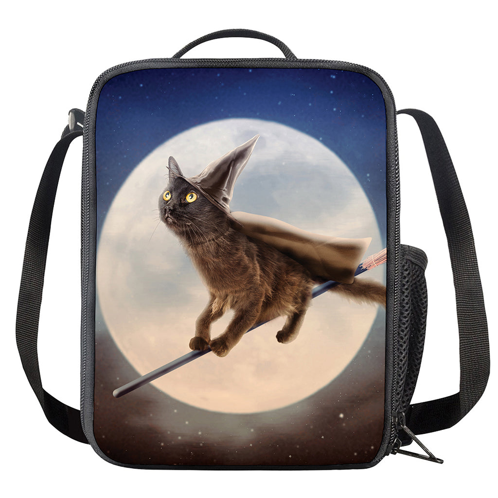 Halloween Flying Witch Cat Print Crossbody Lunch Bag