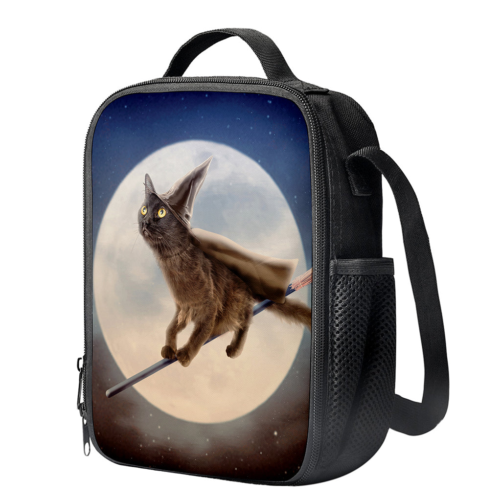 Halloween Flying Witch Cat Print Crossbody Lunch Bag