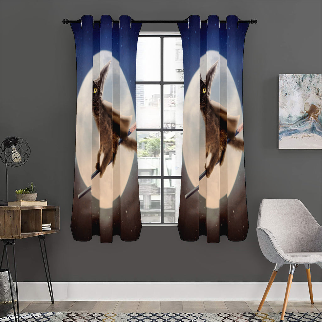 Halloween Flying Witch Cat Print Curtain