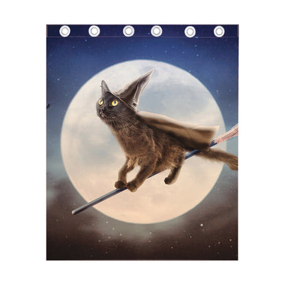 Halloween Flying Witch Cat Print Curtain