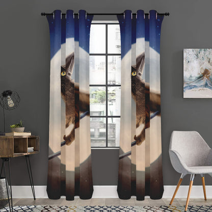 Halloween Flying Witch Cat Print Curtain