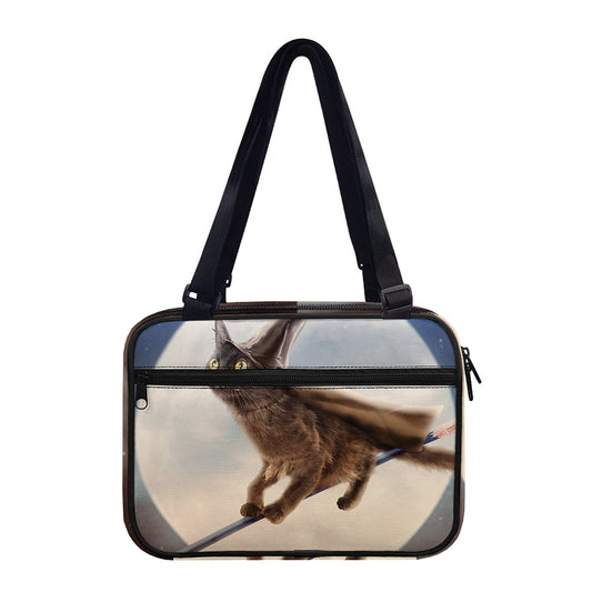 Halloween Flying Witch Cat Print Double Strap Bible Bag