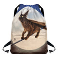 Halloween Flying Witch Cat Print Drawstring Backpack