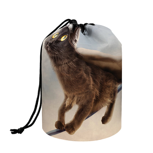 Halloween Flying Witch Cat Print Drawstring Makeup Bag