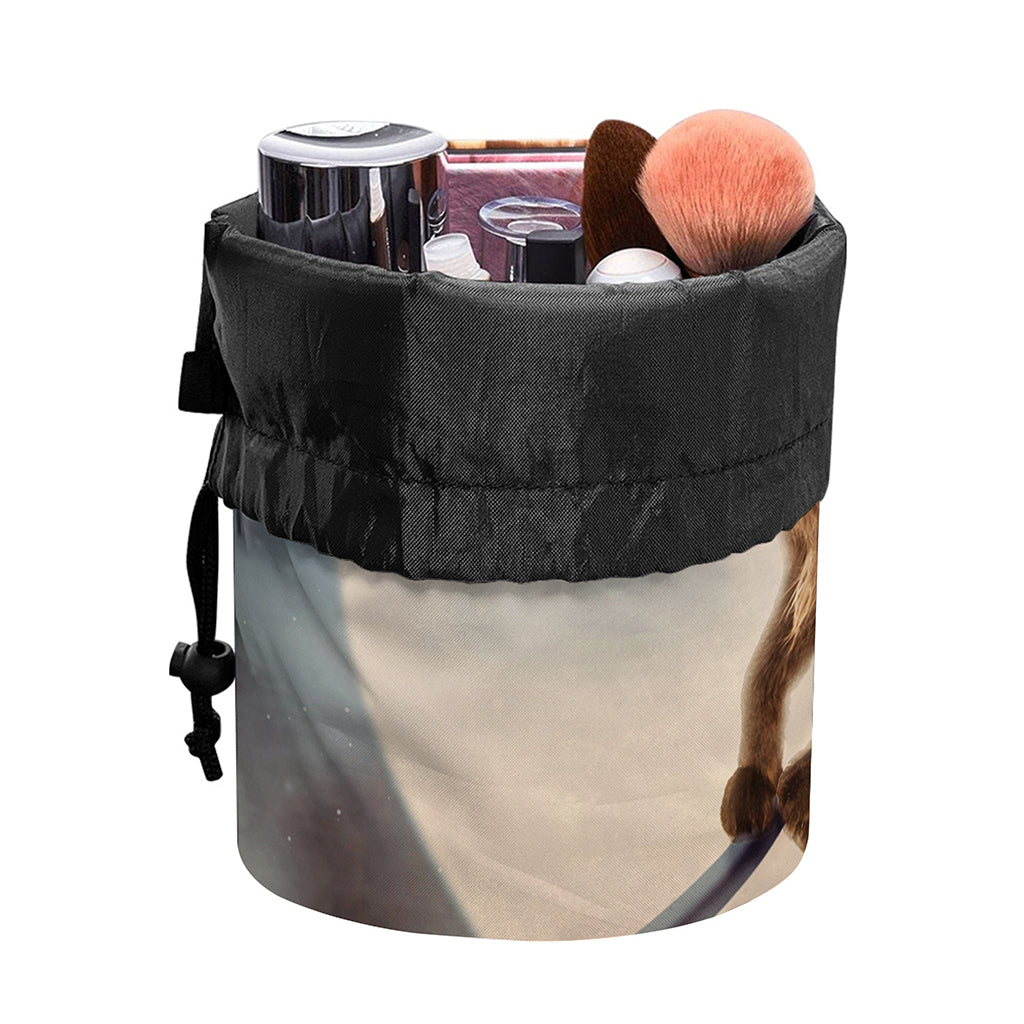 Halloween Flying Witch Cat Print Drawstring Makeup Bag