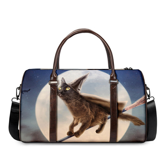 Halloween Flying Witch Cat Print Duffle Bag