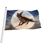 Halloween Flying Witch Cat Print Flag