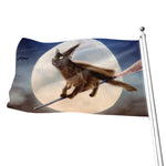 Halloween Flying Witch Cat Print Flag