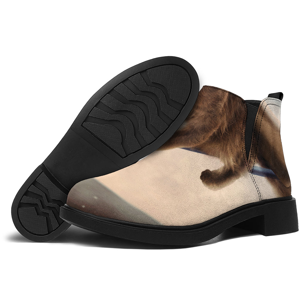 Halloween Flying Witch Cat Print Flat Ankle Boots