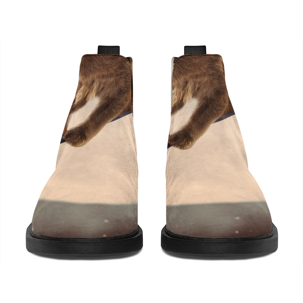 Halloween Flying Witch Cat Print Flat Ankle Boots