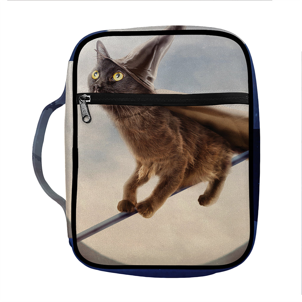 Halloween Flying Witch Cat Print Front Pocket Bible Bag
