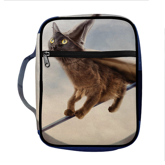 Halloween Flying Witch Cat Print Front Pocket Bible Bag