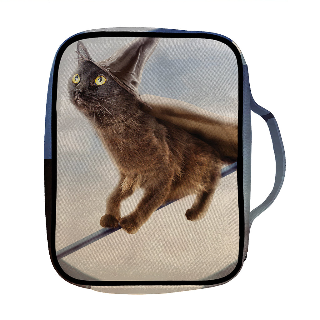 Halloween Flying Witch Cat Print Front Pocket Bible Bag