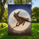Halloween Flying Witch Cat Print Garden Flag
