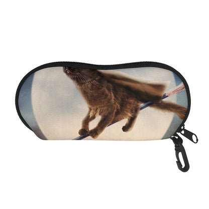 Halloween Flying Witch Cat Print Glasses Case