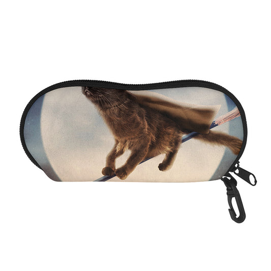 Halloween Flying Witch Cat Print Glasses Case