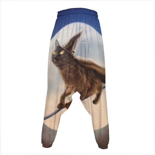 Halloween Flying Witch Cat Print Hammer Pants