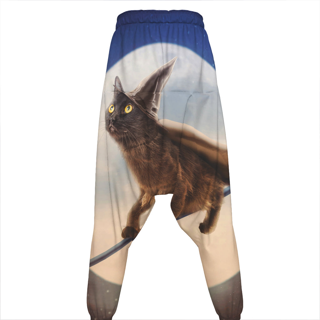 Halloween Flying Witch Cat Print Hammer Pants
