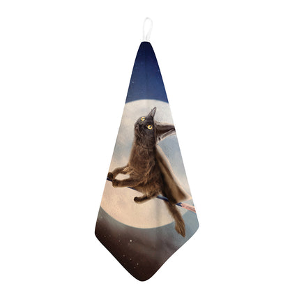 Halloween Flying Witch Cat Print Hand Towel