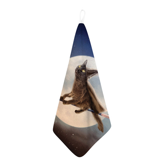 Halloween Flying Witch Cat Print Hand Towel