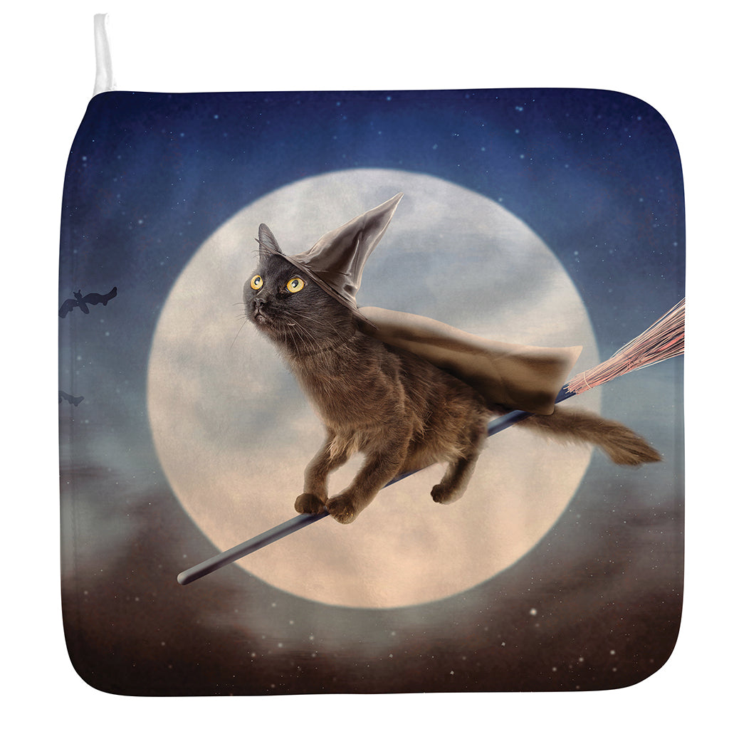 Halloween Flying Witch Cat Print Hand Towel