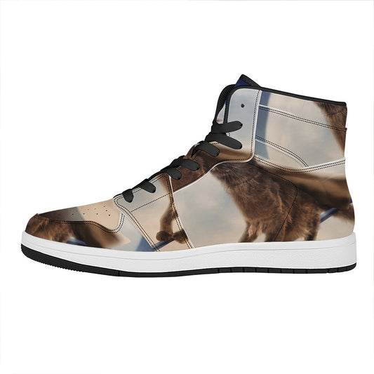 Halloween Flying Witch Cat Print High Top Leather Sneakers