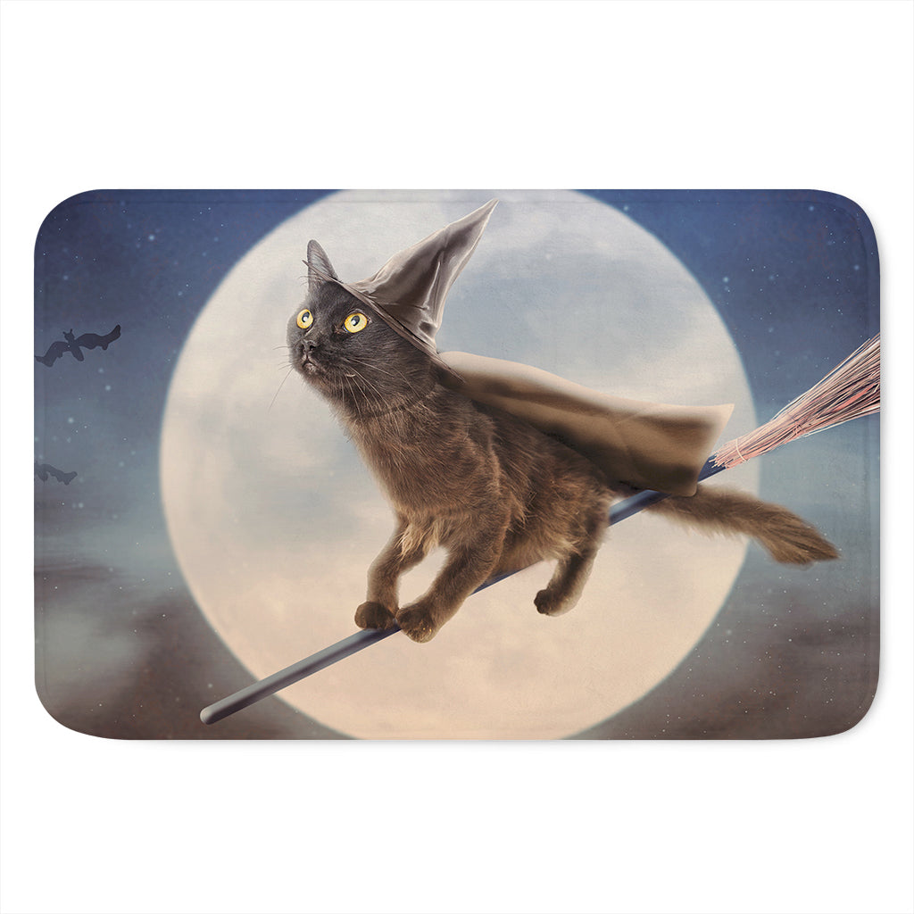 Halloween Flying Witch Cat Print Indoor Door Mat