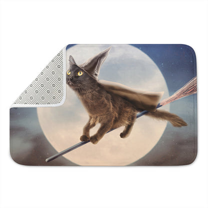 Halloween Flying Witch Cat Print Indoor Door Mat