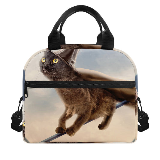Halloween Flying Witch Cat Print Insulated Lunch Bag
