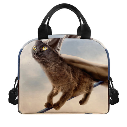 Halloween Flying Witch Cat Print Insulated Lunch Bag