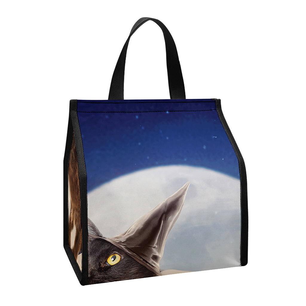 Halloween Flying Witch Cat Print Insulated Lunch Tote