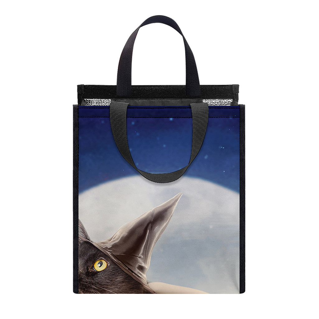 Halloween Flying Witch Cat Print Insulated Lunch Tote