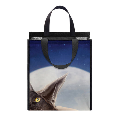 Halloween Flying Witch Cat Print Insulated Lunch Tote