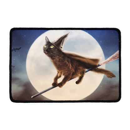 Halloween Flying Witch Cat Print Kitchen Mat
