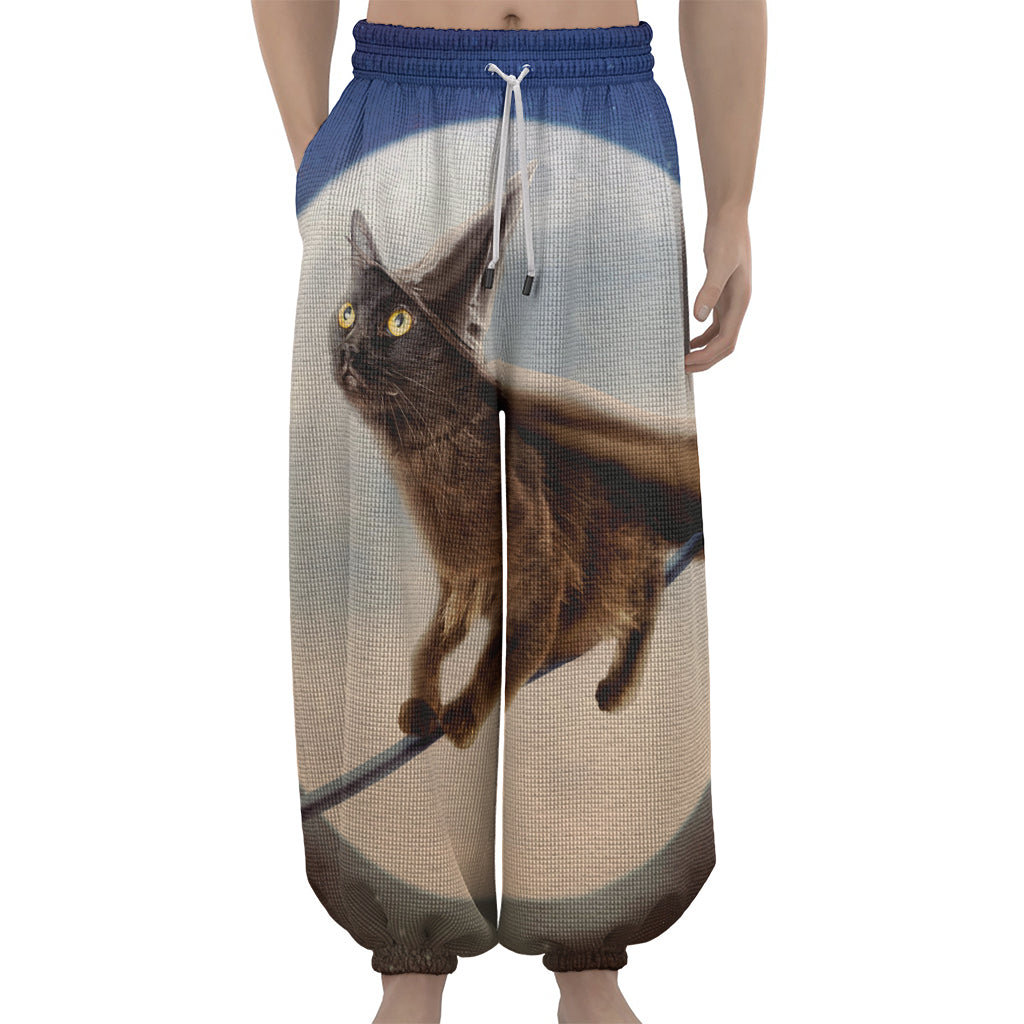 Halloween Flying Witch Cat Print Lantern Pants