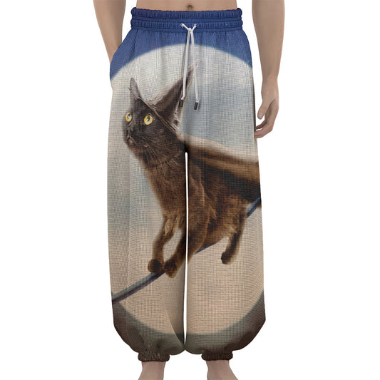 Halloween Flying Witch Cat Print Lantern Pants